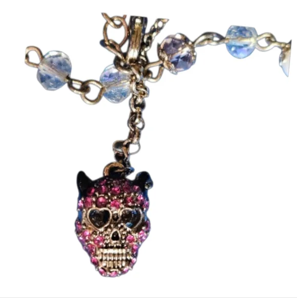 😈👼Betsey ANGEL DEVIL A&D Rosary Halo Wings Ballerina Skull Necklace - NWOT - Picture 3 of 8